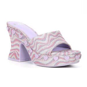 GB Heart-String Sparkle Swirl Heart Studded Platform Sandals Women's 9